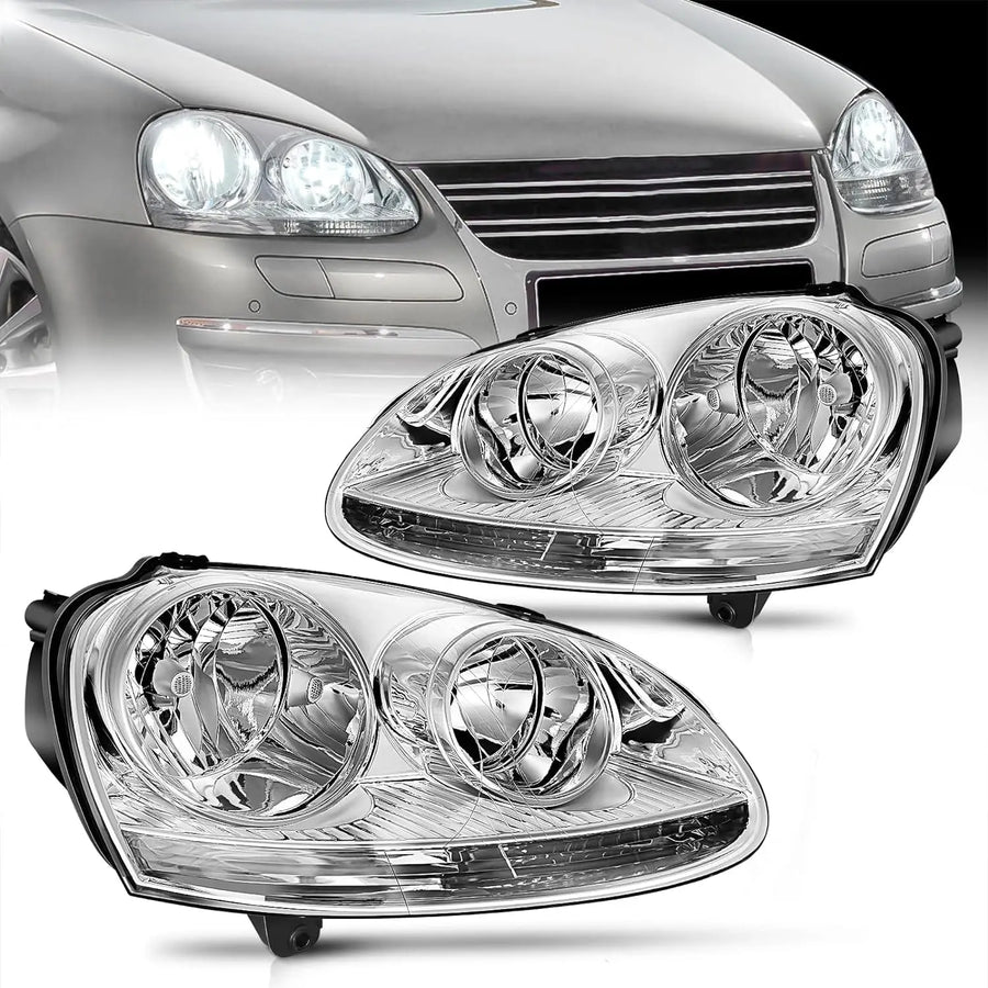 Nilight 2005 2006 2007 2008 2009 2010 Volkswagen Jetta 2006 2007 2008 2009 VW Rabbit GTI Headlight Assembly Chrome Housing Clear Reflector
