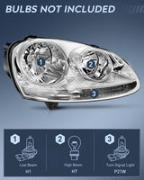 Nilight 2005 2006 2007 2008 2009 2010 Volkswagen Jetta 2006 2007 2008 2009 VW Rabbit GTI Headlight Assembly Chrome Housing Clear Reflector, view 2