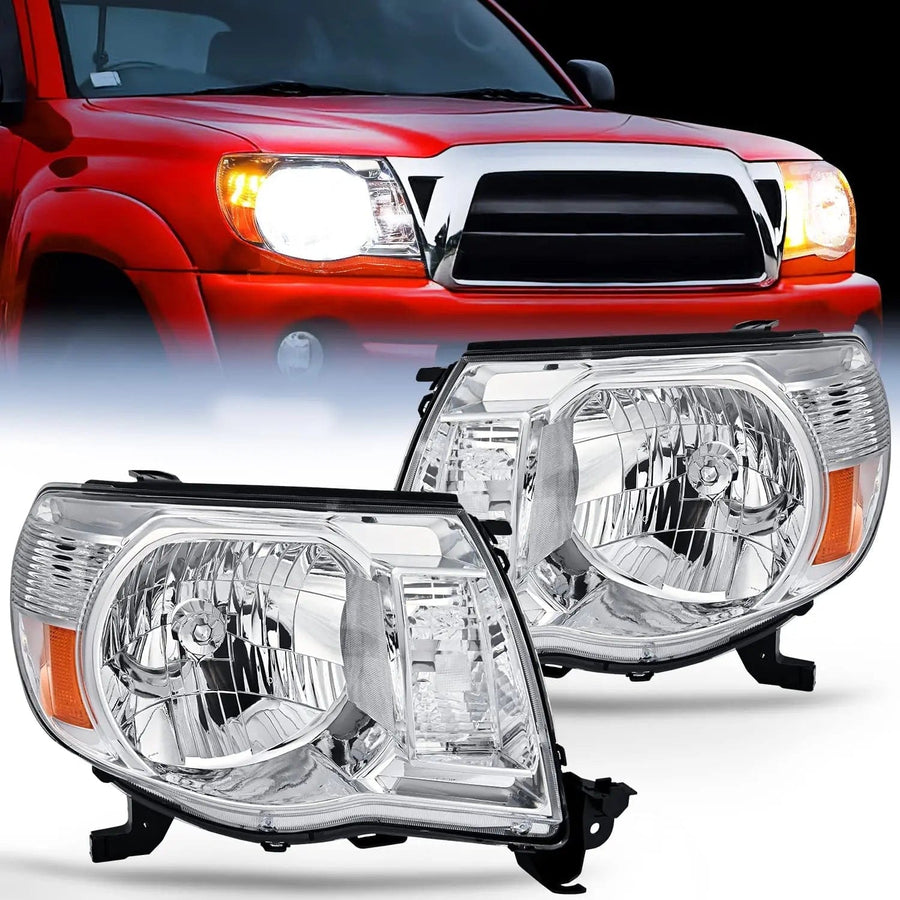Nilight 2005 2006 2007 2008 2009 2010 2011 Toyota Tacoma Headlight Assembly Chrome Case Amber Reflector