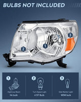 Nilight 2005 2006 2007 2008 2009 2010 2011 Toyota Tacoma Headlight Assembly Chrome Case Amber Reflector, view 2