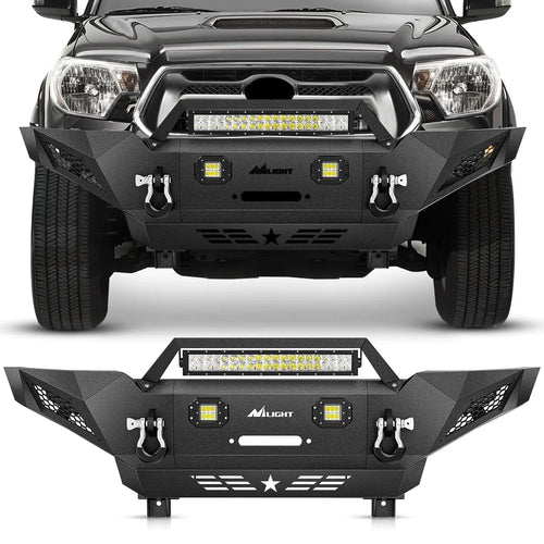 Nilight 2005 2006 2007 2008 2009 2010 2011 2012 2013 2014 2015 Toyota Tacoma Front Bumper Full Width Solid Steel Winch Plate Offroad 120W Light Bar 18W Pods