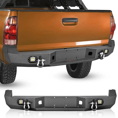 Nilight 2005 2006 2007 2008 2009 2010 2011 2012 2013 2014 2015 Toyota Tacoma Rear Step Bumper Full Width Textured Black Solid Steel 2Pcs Off-Road 18W Lights Pair D-Rings