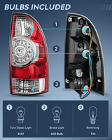 Nilight 2005 2006 2007 2008 2009 2010 2011 2012 2013 2014 2015 Toyota Tacoma Tail light Assembly Rear Lamp Replacement LED Lens Passenger Side, view 2