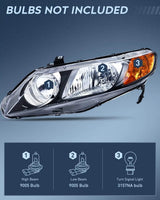 Nilight 2006 2007 2008 2009 2010 2011 Honda Civic Headlight Assembly Black Case Amber Reflector (25% OFF Final Checkout), view 6