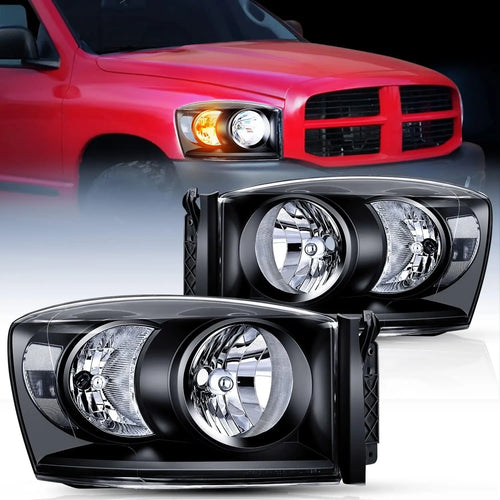 Nilight 2006 2007 2008 Dodge Ram 1500 2006 2007 2008 2009 Dodge Ram 2500 3500 Headlight Assembly Black Housing Clear Reflector