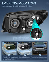 Nilight 2006 2007 2008 2009 Toyota 4Runner Headlight Assembly Black Housing Amber Reflector, view 3