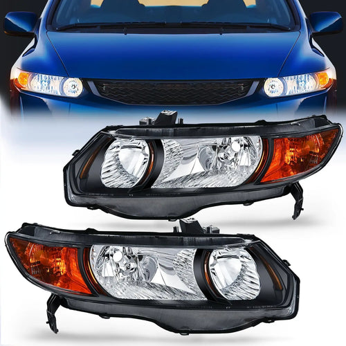 Nilight 2006 2007 2008 2009 2010 2011 Honda Civic 2Door Coupe Headlight Assembly Black Case Amber Reflector Clear Lens