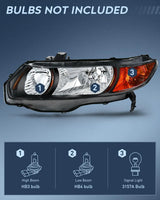 Nilight 2006 2007 2008 2009 2010 2011 Honda Civic 2Door Coupe Headlight Assembly Black Case Amber Reflector Clear Lens, view 2
