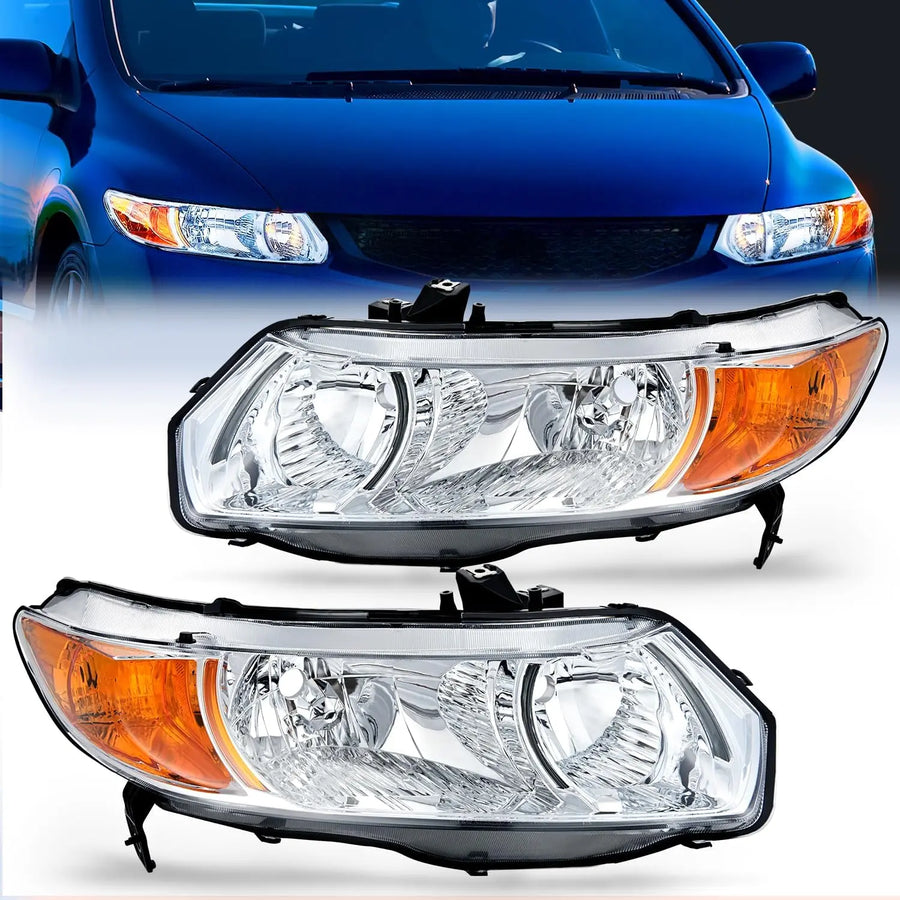 Nilight 2006 2007 2008 2009 2010 2011 Honda Civic 2Door Coupe Headlight Assembly Chrome Case Amber Reflector Clear Lens