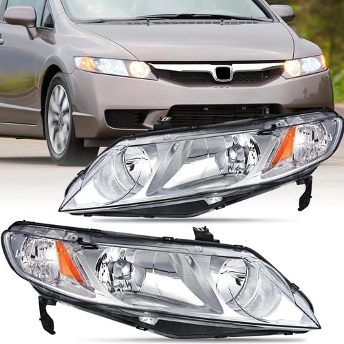 Nilight 2006 2007 2008 2009 2010 Honda Civic Headlight Assembly Chrome Case Amber Reflector
