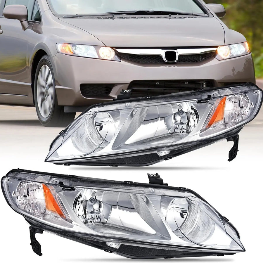Nilight 2006 2007 2008 2009 2010 Honda Civic Headlight Assembly Chrome Case Amber Reflector