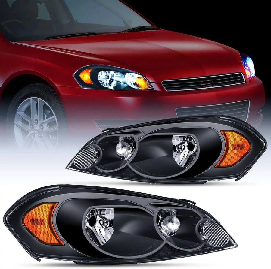 Nilight 2006 2007 2008 2009 2010 2011 2012 2013 Chevrolet Impala 2014 2015 2016 Impala Limited 2006 2007 Monte Carlo Headlight Assembly Black Case Amber Reflector
