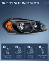 Nilight 2006 2007 2008 2009 2010 2011 2012 2013 Chevrolet Impala 2014 2015 2016 Impala Limited 2006 2007 Monte Carlo Headlight Assembly Black Case Amber Reflector, view 2