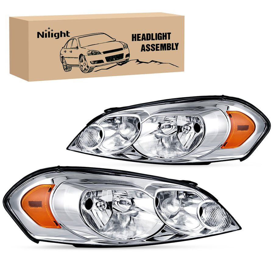 Nilight 2006 2007 2008 2009 2010 2011 2012 2013 Chevrolet Impala 2014 2015 2016 Impala Limited 2006 2007 Monte Carlo Headlight Assembly Chrome Case Amber Reflector