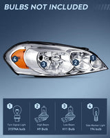 Nilight 2006 2007 2008 2009 2010 2011 2012 2013 Chevrolet Impala 2014 2015 2016 Impala Limited 2006 2007 Monte Carlo Headlight Assembly Chrome Case Amber Reflector, view 2