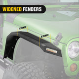Nilight 2007 2008 2009 2010 2011 2012 2013 2014 2015 2016 2017 2018 Jeep Wrangler JK 2/4 Door Wide Flat Front Fender Flares w/LED Lights Turn Signal Lights DRL, view 2
