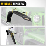 Nilight 2007 2008 2009 2010 2011 2012 2013 2014 2015 2016 2017 2018 Jeep Wrangler JK 2 Door Wide Flat Front & Rear Fender Flares w/LED Lights Turn Signal Lights DRL, view 2
