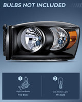 Nilight 2007 2008 Dodge Ram 1500 2007 2008 2009 Ram 2500 3500 Headlight Assembly Black Case Amber Reflector, view 2
