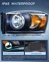 Nilight 2007 2008 Dodge Ram 1500 2007 2008 2009 Ram 2500 3500 Headlight Assembly Black Case Amber Reflector, view 4