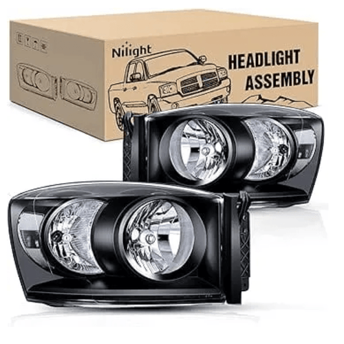 Nilight 2007 2008 Dodge Ram 1500 2007 2008 2009 Ram 2500 3500 Headlight Assembly Black Case Clear Reflector