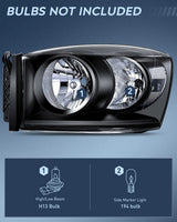 Nilight 2007 2008 Dodge Ram 1500 2007 2008 2009 Ram 2500 3500 Headlight Assembly Black Case Clear Reflector, view 2