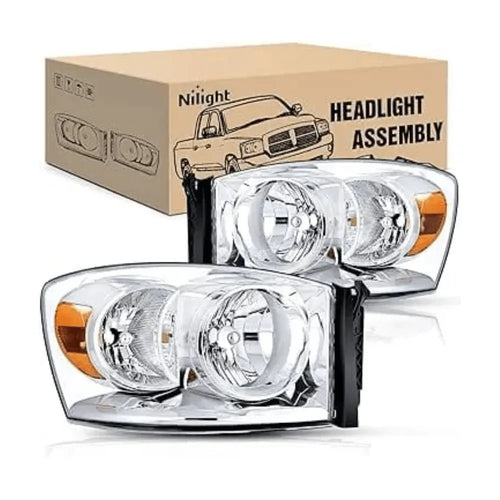 Nilight 2007 2008 Dodge Ram 1500 2007 2008 2009 Ram 2500 3500 Headlight Assembly Chrome Case Amber Reflector