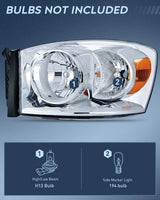 Nilight 2007 2008 Dodge Ram 1500 2007 2008 2009 Ram 2500 3500 Headlight Assembly Chrome Case Amber Reflector, view 2