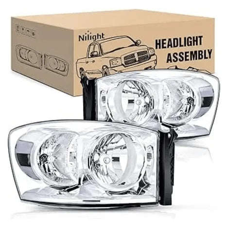 Nilight 2007 2008 Dodge Ram 1500 2007 2008 2009 Ram 2500 3500 Headlight Assembly Chrome Case Clear Reflector