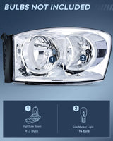 Nilight 2007 2008 Dodge Ram 1500 2007 2008 2009 Ram 2500 3500 Headlight Assembly Chrome Case Clear Reflector, view 4