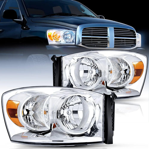 Nilight 2007 2008 2009 Dodge Ram 1500 2500 3500 Headlight Assembly Chrome Housing Amber Reflector Clear Lens