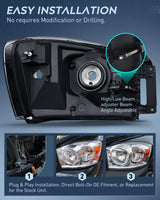 Nilight 2007 2008 2009 Dodge Ram 1500 2500 3500 Headlight Assembly Chrome Housing Amber Reflector Clear Lens, view 3