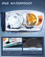 Nilight 2007 2008 2009 Dodge Ram 1500 2500 3500 Headlight Assembly Chrome Housing Amber Reflector Clear Lens, view 5