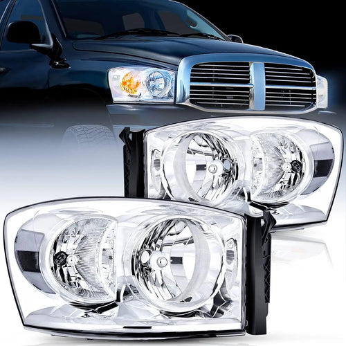 Nilight 2007 2008 2009 Dodge Ram Headlight Assembly 2 Pack Compatible with 2006 2007 2008 Dodge Ram 1500 2006 2007 2008 Dodge Ram 2500 3500 Headlight Assembly Chrome Housing Clear Reflector Clear Lens
