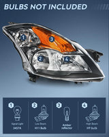 Nilight 2007 2008 2009 Nissan Altima 4Dr Sedan Headlight Assembly Black Housing Amber Reflector Clear Lens, view 2