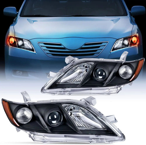 Nilight 2007 2008 2009 Toyota Camry Headlight Assembly Black Case Amber Reflector