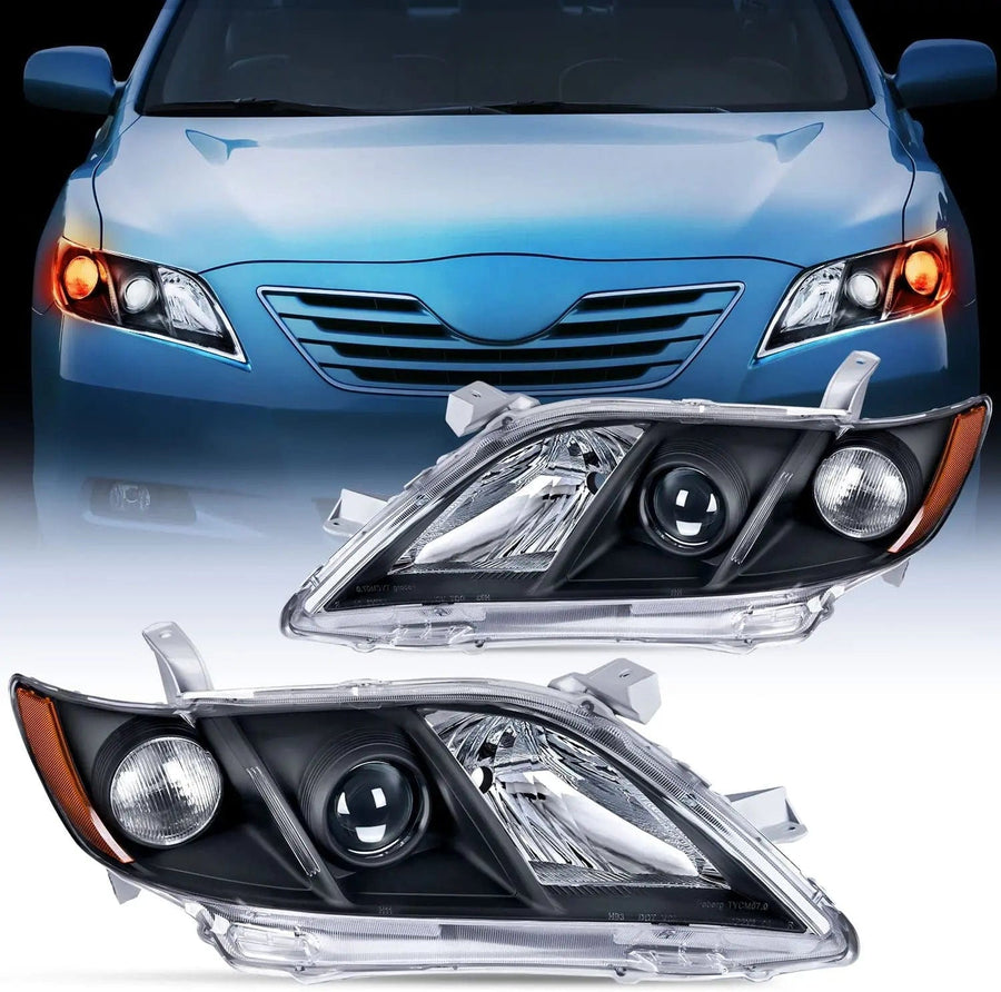 Nilight 2007 2008 2009 Toyota Camry Headlight Assembly Black Case Amber Reflector
