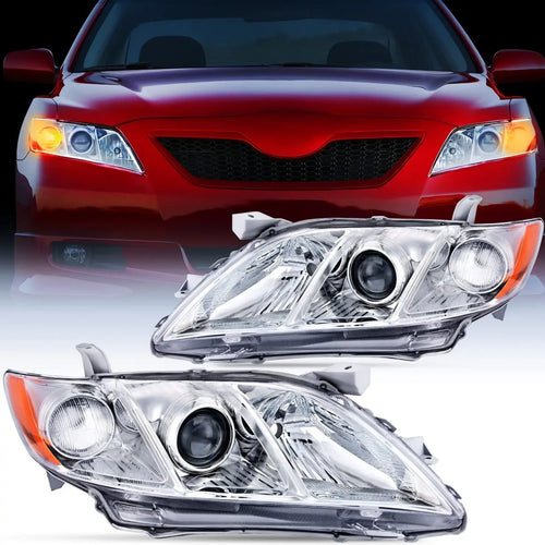 Nilight 2007 2008 2009 Toyota Camry Headlight Assembly Chrome Case Amber Reflector