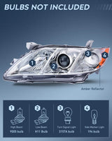 Nilight 2007 2008 2009 Toyota Camry Headlight Assembly Chrome Case Amber Reflector, view 2