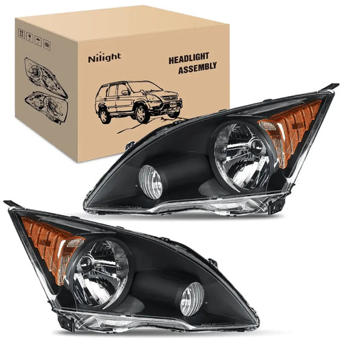 Nilight 2007 2008 2009 2010 2011 Honda CRV Headlight Assembly Black Housing Amber Reflector