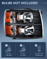 Nilight 2007 2008 2009 2010 2011 2013 Chevy Silverado 1500 2007 2008 2009 2010 2011 2013 2014 Silverado 2500HD 3500HD Headlight Assembly Black Case Amber Reflector, view 2