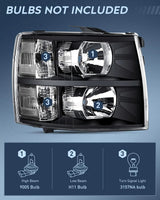 Nilight 2007 2008 2009 2010 2011 2012 2013 Chevy Silverado 1500 2007 2008 2009 2010 2011 2012 2013 2014 Silverado 2500HD 3500HD Headlight Assembly Black Case Clear Reflector, view 2