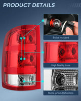 Nilight 2007 2008 2009 2010 2011 2012 2013 GMC Sierra 1500 2500HD 3500HD Tail light Assembly Rear Lamp Replacement OE Style Driver Passenger Side, view 6
