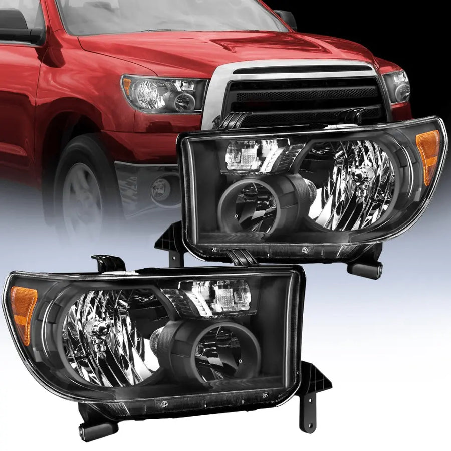 Nilight 2007 2008 2009 2010 2011 2012 Toyota Tundra 2008 2009 2010 2011 2012 2013 Sequoia Headlight Assembly Black Housing Amber Reflector Clear Lens