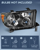Nilight 2007 2008 2009 2010 2011 2012 Toyota Tundra 2008 2009 2010 2011 2012 2013 Sequoia Headlight Assembly Black Housing Amber Reflector Clear Lens, view 2