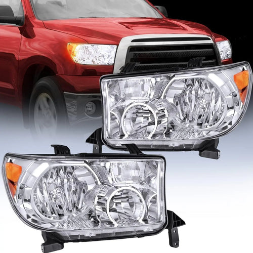 Nilight 2007 2008 2009 2010 2011 2012 2013 Toyota Tundra 2008 2009 2010 2011 2012 2013 2014 2015 2016 2017 Sequoia Headlight Assembly Chrome Housing Amber Reflector Clear Lens