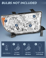 Nilight 2007 2008 2009 2010 2011 2012 2013 Toyota Tundra 2008 2009 2010 2011 2012 2013 2014 2015 2016 2017 Sequoia Headlight Assembly Chrome Housing Amber Reflector Clear Lens, view 2
