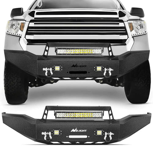 Nilight 2007 2008 2009 2010 2011 2012 2013 Toyota Tundra Front Bumper Full Width Solid Steel with Winch Plate 120W LED Light Bar 2Pcs 18W Light Pods