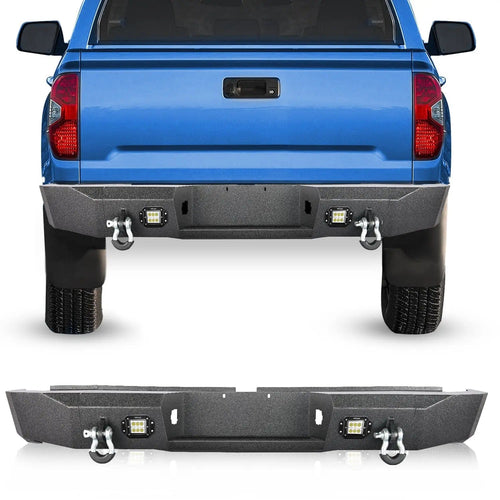 Nilight 2007-2010 2011 2012 2013 Toyota Tundra Rear Step Bumper Full Width Textured Black Solid Steel Off-Road with 2Pcs Upgraded 18W LED Lights D-Rings