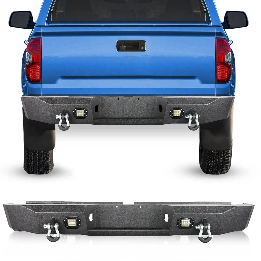 Nilight 2007-2010 2011 2012 2013 Toyota Tundra Rear Step Bumper Full Width Textured Black Solid Steel Off-Road with 2Pcs Upgraded 18W LED Lights D-Rings