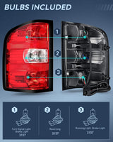 Nilight 2007 2008 2009 2010 2011 2012 2013 2014 Chevy Silverado 1500 2500HD 3500HD 2007 2008 2009 2010 2011 2012 2013 GMC Sierra 3500HD Tail light Assembly Rear Lamp w/Bulbs and Harness Driver Side, view 2